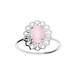 Bague en argent rhodié avec motif fleur avec pierre rose
