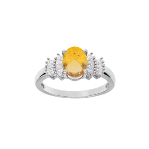 Bague en argent rhodié avec oxydes blancs et Citrine