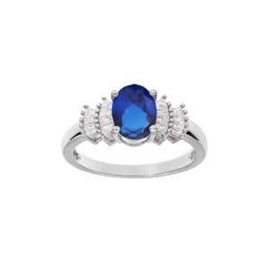 Bague en argent rhodié avec oxyde blanc et bleu foncé