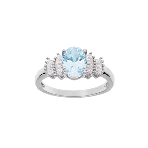 Bague en argent rhodié avec oxyde blanc et bleu ciel