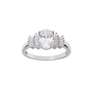 Bague en argent rhodié avec oxydes blancs