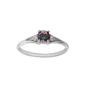 Bague en argent rhodié oxyde mystique arc en ciel et oxydes blancs sertis