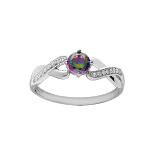 Bague en argent rhodié oxyde mystique arc en ciel avec infini oxydes blancs sertis
