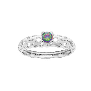 Bague en argent rhodié jonc ciselé avec oxyde multi couleurs serti 4 griffes