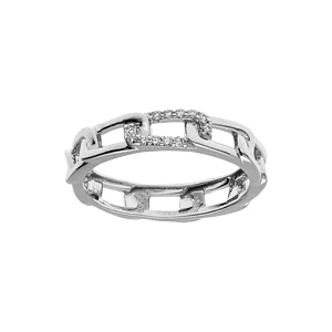 Bague en argent rhodié forme maille avec oxydes blancs