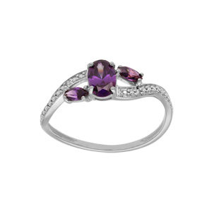 Bague en argent platiné brins croisés avec oxydes violet sertis