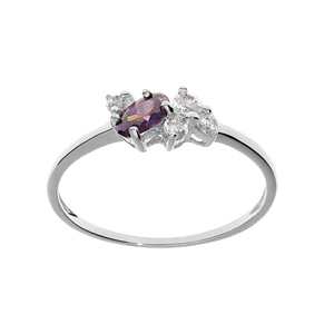 Bague en argent platiné avec oxydes violet et blancs sertis