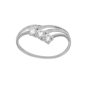 Bague en argent platiné forme de pointe avec oxydes blancs sertis
