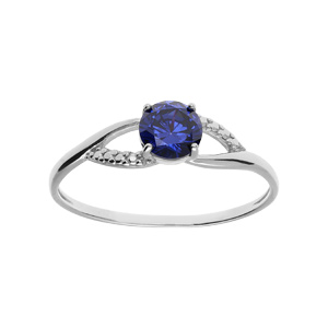 Bague en argent platiné joaillerie avec oxydes bleu foncé et blancs sertis
