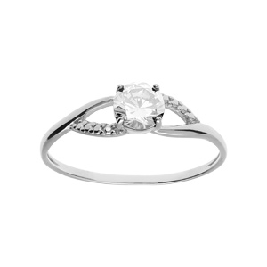 Bague en argent platiné joaillerie avec oxydes blancs sertis
