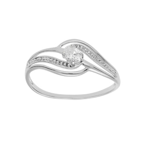 Bague en argent platiné volute avec oxydes blancs sertis