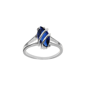 Bague en argent rhodié forme navette ovale oxyde bleu