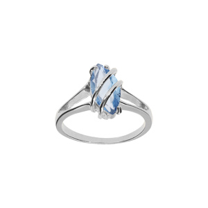 Bague en argent rhodié forme navette ovale oxyde bleu ciel