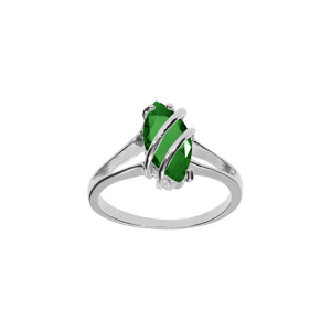 Bague en argent rhodié forme navette ovale oxyde vert foncé