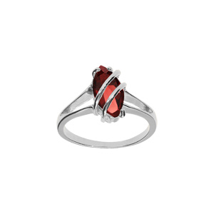 Bague en argent rhodié forme navette ovale oxyde grenat