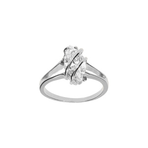 Bague en argent rhodié forme navette ovale oxyde blanc