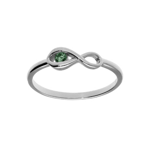 Bague en argent rhodié motif infini avec un oxyde vert foncé
