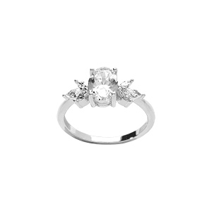 Bague en argent rhodié avec oxydes blancs en forme de fleur