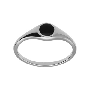 Chevalière femme en argent platiné de forme ronde pavée d'un onyx imittation