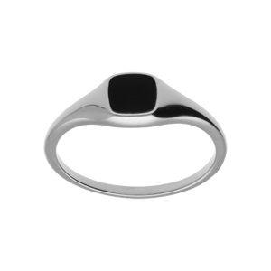 Chevalière femme en argent platiné de forme carrée pavée d'un onyx imitation