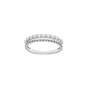 Bague en argent rhodié 2 rangs orné d’un rail d’oxydes blancs sertis