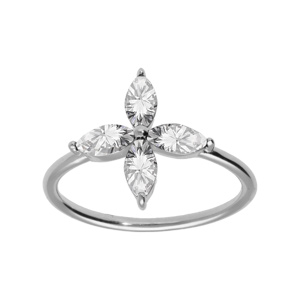Bague en argent rhodié forme de fleur en verre