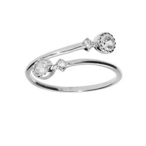 Bague en argent rhodié ouverte spirale avec deux oxydes blancs serti clos