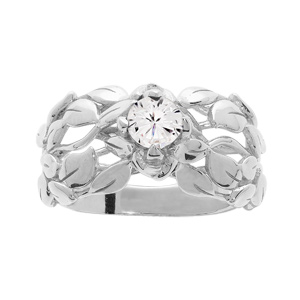 Bague en argent rhodié oxyde blanc et feuillage