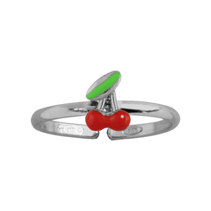 Bague pour enfant réglable en argent rhodié avec cerise