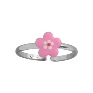 Bague pour enfant réglable en argent rhodié avec moyenne fleur rose