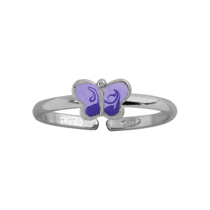 Bague pour enfant réglable en argent rhodié avec papillon mauve