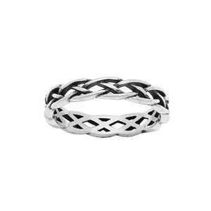 Bague en argent patiné brillant tressage