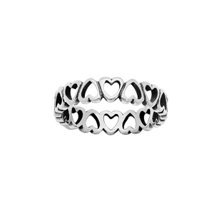 Bague en argent patiné brillant multi coeurs évidés