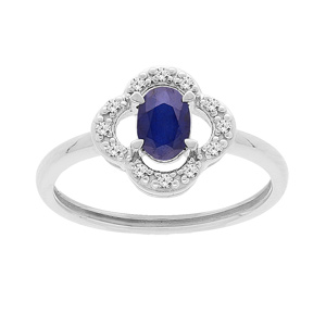 Bague en argent rhodié fleur Saphir véritable et Topazes blanches