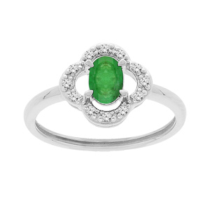 Bague en argent rhodié fleur Emeraude véritable et Topazes blanches
