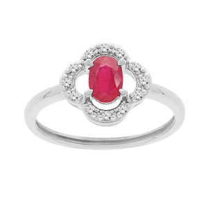 Bague en argent rhodié fleur Rubis véritable et Topazes blanches