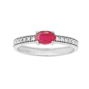 Bague en argent rhodié Rubis véritable et rail de Topazes blanches