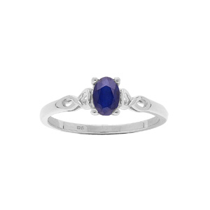 Bague en argent rhodié motif infini avec Saphir véritable et Topazes blanches
