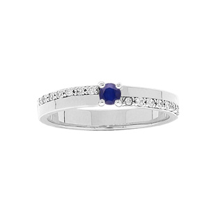 Bague en argent rhodié Saphir véritable et rails d’oxydes blancs sertis