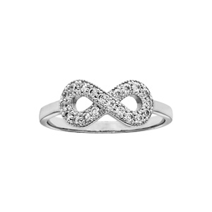 Bague en argent rhodié grande taille symbole infini orné d’oxydes