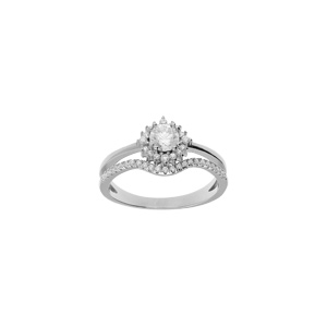 Bague en argent rhodié double avec oxydes blancs
