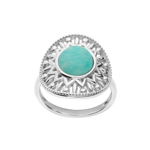 Bague en argent rhodié motif ethnique avec pierre Amazonite véritable