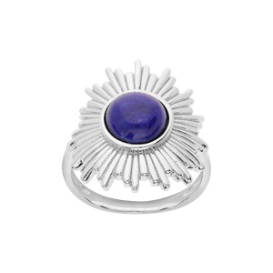Bague en argent rhodié motif soleil avec pierre Lapis Lazuli véritable