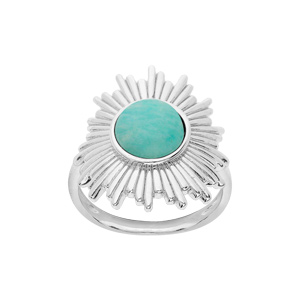 Bague en argent rhodié motif soleil avec pierre Amazonite véritable