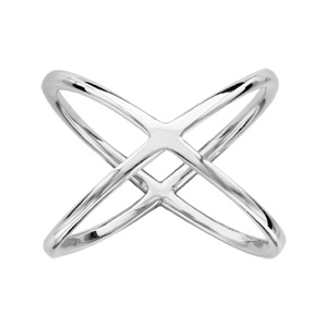 Bague en argent rhodié forme X lisse