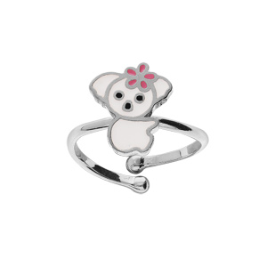 Bague en argent rhodié avec koala blanc réglable