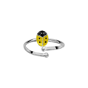 Bague pour enfant en argent avec coccinelle jaune et point noir réglable du 42 au 46
