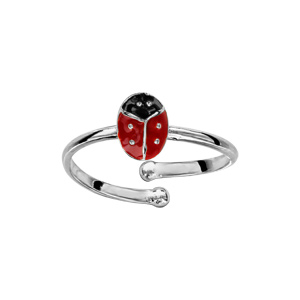 Bague pour enfant en argent avec coccinelle – réglable du 42 au 46