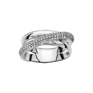Bague en argent rhodié croisée oxydes blancs sertis
