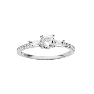 Bague en argent rhodié style solitaire avec petits oxydes blancs